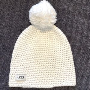 Ugg pompom cotton knit hat beanie white